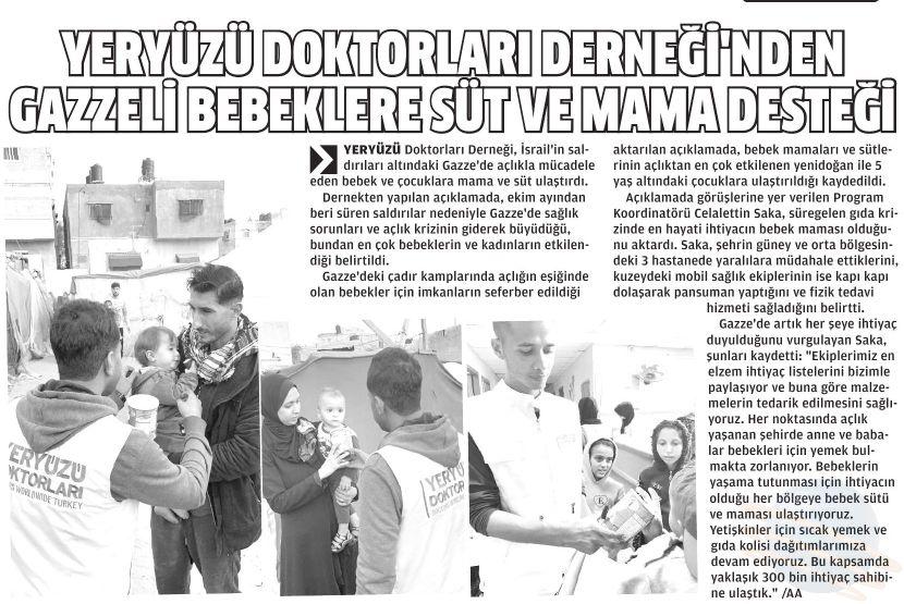 Yeni Devir / Yeryüzü Doktorları Derneğinden Gazzeli Bebeklere Süt Ve Mama Desteği